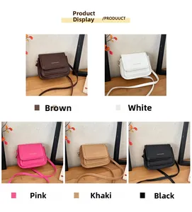 Détails des mini sacs à bandoulière en marron, blanc, rose, kaki et noir élégants