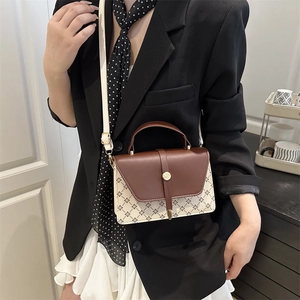 Vintage PU Leather Monogram Crossbody Bag For Women Small Square Shoulder Bag With Handle Adjustable Strap Retro Satchel