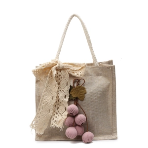 Linen bento handbag with lace bow and purple fruit charms for women 2025 fashion