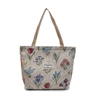 Large floral canvas tote bag with vintage flower patterns and durable shoulder straps