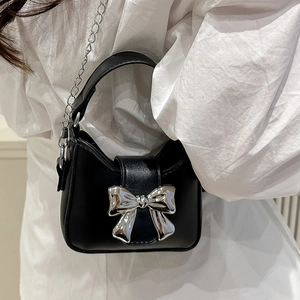 Mini Bowknot Handbag Korean Style Chain Crossbody Bag Fashion PU Leather Small Shoulder Bag For Lipsticks Earphones Women