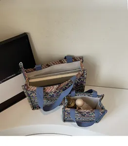 Ethnic style tote bags in two sizes showing spacious interior for laptop and daily essentials