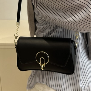 Women High-End PU Leather Crossbody Bag Modern Niche Small Square Shoulder Bag With Gold Ring Buckle 2025 Summer Commuting Handbag