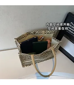 Interior view of large canvas tote bag showing high capacity for tablet and daily items