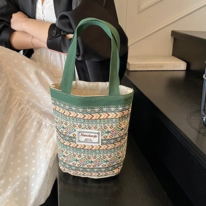 Sac Cabas Tricoté Bohème pour Femmes Motif Géométrique Ethnique Sac à Main en Lin de Coton Décontracté Voyage