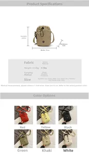 Size guide for nylon crossbody bag showing 20cm height and multiple color options