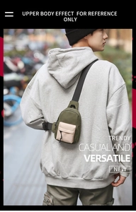 Waterproof nylon chest bag in olive green and beige with adjustable shoulder strap