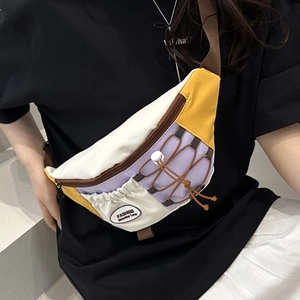Sac de Poitrine Unisexe Bloc de Couleur Sac Banane Rétro Japonais Harajuku pour Femmes Hommes Étudiants Sac à Bandoulière Streetwear