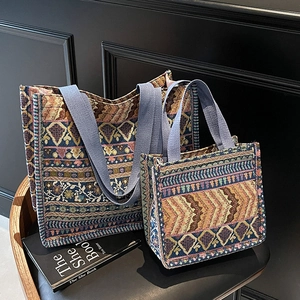 Ethnic bohemian jacquard tote bags with geometric patterns in large and medium sizes
