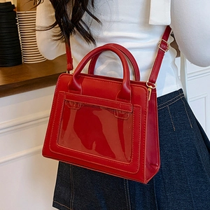 Petit Sac à Bandoulière Carré en Cuir PU Vintage pour Femmes Sac à Main avec Fenêtre Transparente pour le Travail
