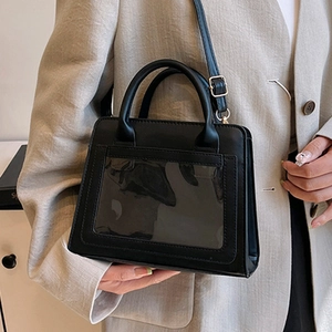 Sac fourre-tout noir vintage avec poche transparente pour le transport quotidien des femmes