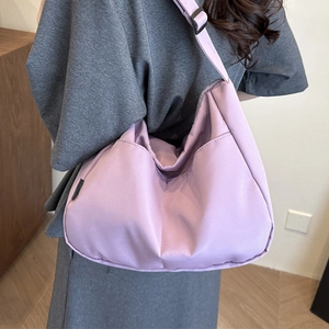 Light purple casual canvas crossbody bucket bag with minimalist wide strap for women