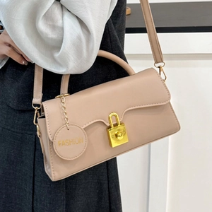 Petit Sac à Épaule Carré en Cuir PU Vintage pour Femmes Mode Boucle de Verrouillage Dorée Surpiqûres Sac Bandoulière Couleur Unie Sac à Main