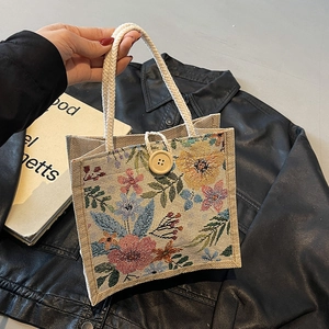 Florale Baumwolle Leinen Handtasche Für Damen Große Kapazität Tragetasche Koreanischer Stil Leinwand Bento Tasche Für Arbeit Reise