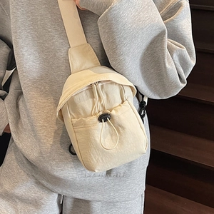 Women Minimalist Canvas Crossbody Bag Japanese Style Casual Small Shoulder Phone Bag With Drawstring Closure Adjustable Strap Handbag