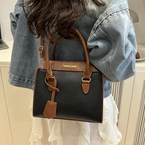 Women Fashion PU Leather Tote Bag Contrast Color Litchi Texture Large Capacity Shoulder Crossbody Bag Casual Handbag For Daily Commute