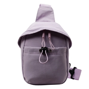 Lavender minimalist nylon crossbody bag with drawstring pocket and adjustable strap