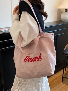 Borsa tote rosa impermeabile con stampa Beach rossa per uso casual a spalla