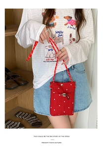 Petit sac bandoulière floral rouge pour téléphone avec bandoulière en corde tressée