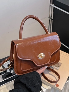 Vintage PU Leather Small Square Bag For Women Gold Twist Lock Elegant Handbag Shoulder Crossbody Bag For Daily Fashion
