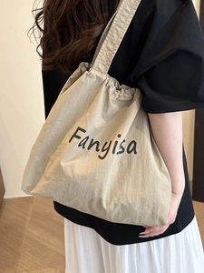 Large capacity khaki fabric tote bag with Fanyisa letter print for casual commuting