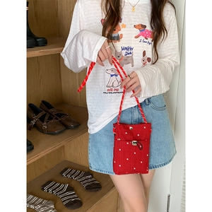 Mini sac à bandoulière rouge motif floral avec sangle tressée pour femmes