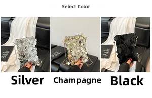 Chic sequined tote bags with chain straps in silver, champagne, and black color options