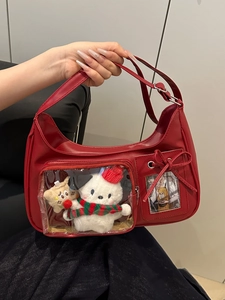 Sac Ita pour Femmes en Cuir PU avec Fenêtre Transparente Sac à Bandoulière Épaule avec Nœud Décor Kawaii Cadeau de Noël
