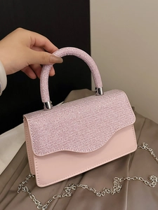 Sac à main de soirée rose à strass avec poignée étincelante et fine bandoulière en chaîne