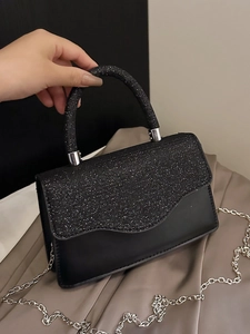 Sac à main de soirée élégant à paillettes noires avec chaîne argentée pour mariage