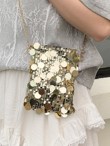 Golden sequin chain crossbody bag for women, stylish small tote for party and casual outings