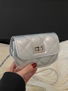 Women Mini Quilted Chain Crossbody Bag PU Leather Diamond Lattice Shoulder Bag Metal Turn Lock Fashion Small Purse