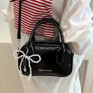 Borsa a Spalla da Donna in Pelle PU con Decorazione Fiocco di Künstliche Perle Borsa Boston Casual a Tracolla Per Uso Quotidiano
