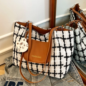 Borsa Tote in Tela da Donna a Grande Capacità Motivo Plaid Borsa a Tracolla Casual per Lavoro Scuola Pendolare Handbag alla Moda