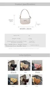 Detailed size specifications for the mini PU crescent bag with decorative bow