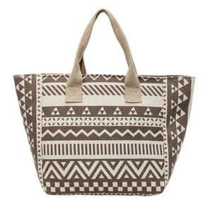 Large capacity canvas tote bag with brown geometric tribal patterns for women's daily commute
