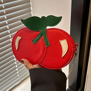 Creative Cherry Shape Crossbody Bag For Women Cute Fruit Design PU Leather Gold Chain Shoulder Bag For Daily Party