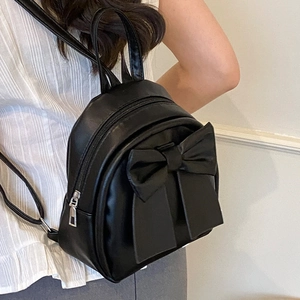 Women Mini Backpack PU Leather Large Bowknot Fashionable Crossbody Shoulder Bag Urban Minimalist Casual Daily Handbag