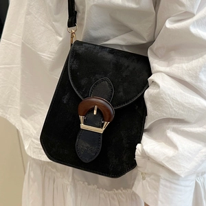 Mini Sac Bandoulière Rétro Minimaliste en Cuir PU pour Femmes Boucle en Bois Quincaillerie Métallique Dorée Petit Sac Carré