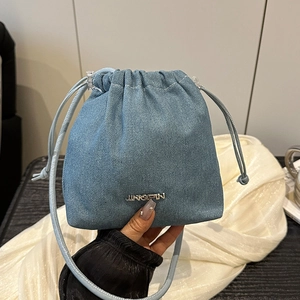 Vintage Denim Kordelzug Eimertasche Für Damen Mode Kleine Umhängetasche Mini Schulter Handy Tasche Lässig Alltagstasche