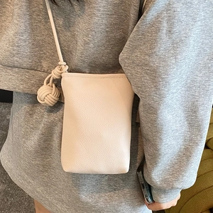 Women Mini PU Leather Crossbody Phone Bag Litchi Texture Small Square Shoulder Bag With Knot Decor Fashion Daily Handbag