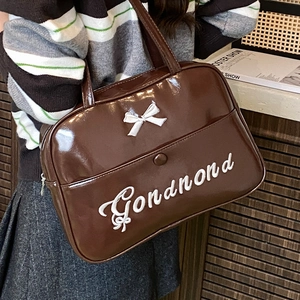 Women Large Capacity PU Leather Shoulder Bag Academy Style Bowknot Embroidery Underarm Bag Korean Fashion Tote Bag For Daily