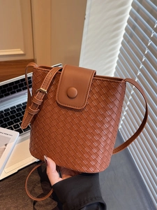Women Woven PU Leather Bucket Bag Retro Intrecciato Shoulder Crossbody Bag Handbag For Daily Office Work Shopping Ladies Jewelry