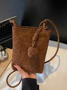 Leopard Print Crossbody Phone Bag For Women 2025 Fashion Korean Style Shoulder Bag With Knotted Ball Ornament PU Leather