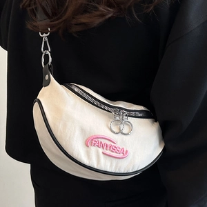 Borsa da Petto in Tela da Donna Borsa a Tracolla di Moda Stile Vintage Americano con Ricamo Lettere Cerniera Casual Streetwear Marsupio