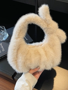 Sac à Main en Velours Peluche pour Femmes Élégant Sac à Poignée Nouée Couleur Unie Forme de Coquille Hiver Chaud Mode Petit Fourre-Tout