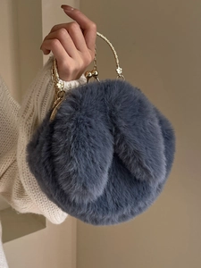 Sac à Main Oreilles de Lapin en Peluche Mignon pour Femmes Doux Fausse Fourrure Velours Fermoir à Baiser Sac Bandoulière avec Chaîne