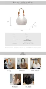 Détail du sac en peluche avec poignée en perles de bois et design semi-circulaire