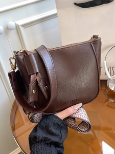 Vintage PU Leren Schoudertas Voor Dames Mode Emmer Crossbody Tas Met Brede Geweven Geometrische Band Minimalistische Handtas