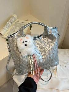Fashion Women Woven PU Leather Shoulder Bag Urban Simple Intrecciato Crossbody Bag Large Capacity Bucket Tote Handbag For Daily Commuting